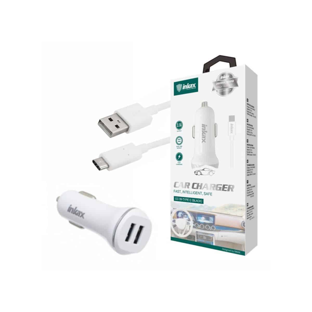 Cargador para auto Inkax 3.1A 2 puertos USB c/cable tipo C