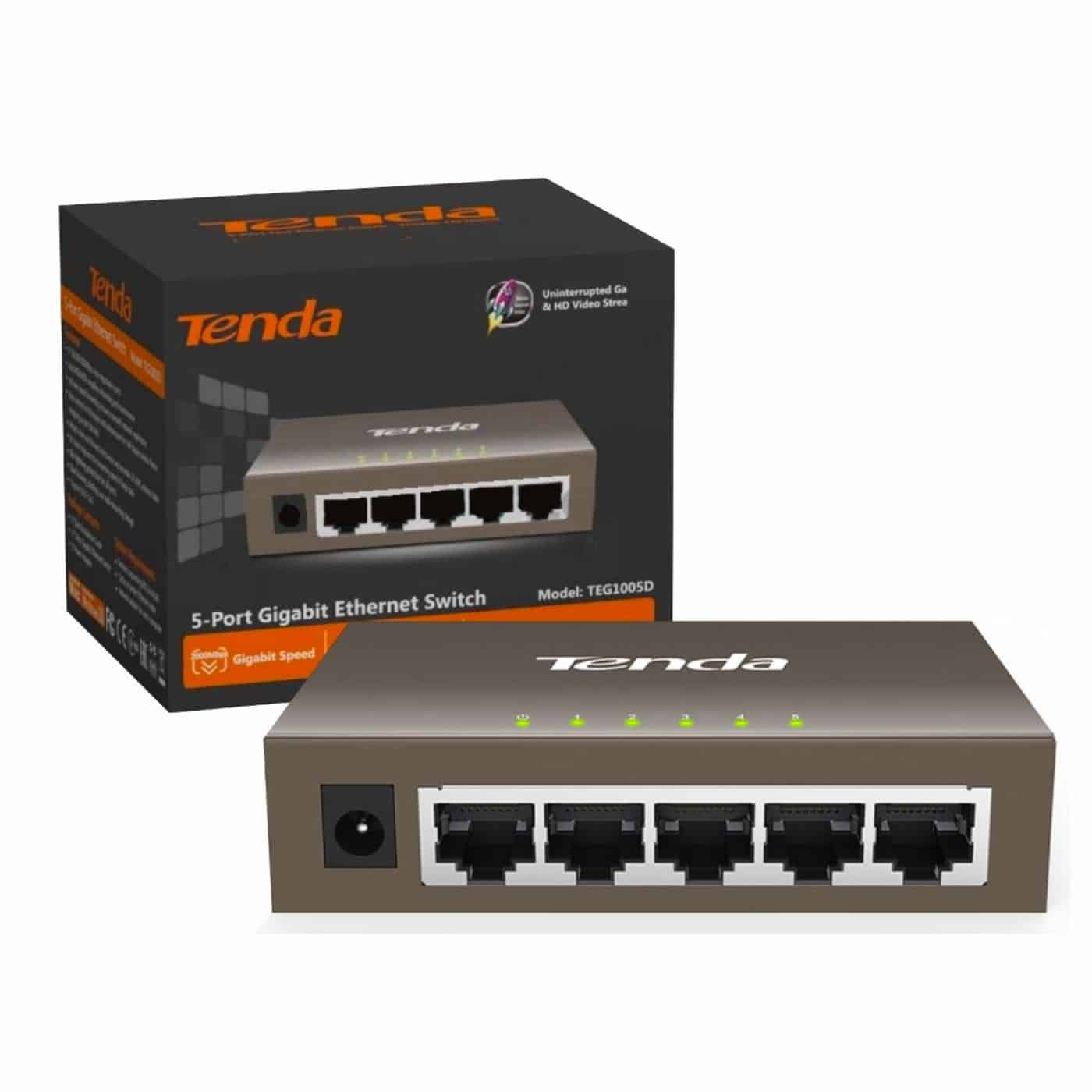 Switch 5 puertos Gigabit Tenda TEG1005D 10/100/1000 Switch 5 puertos Gigabit Tenda TEG1005D 10/100/1000