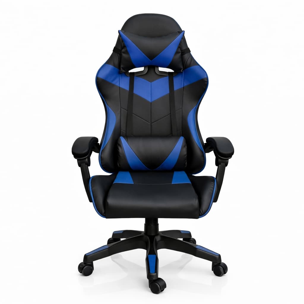 Copia - Silla Gamer Ergonómica Cuero Sintético Masaje Lumbar negro y blanca