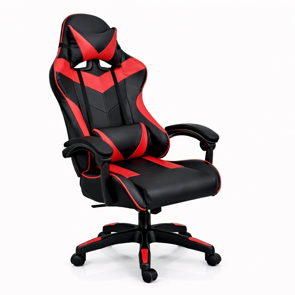 Copia - Silla Gamer Ergonómica Cuero Sintético Masaje Lumbar negro y blanca