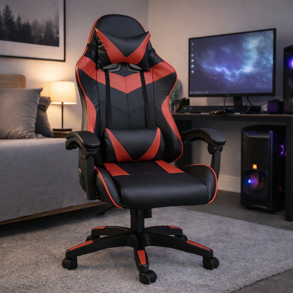 Copia - Silla Gamer Ergonómica Cuero Sintético Masaje Lumbar negro y blanca