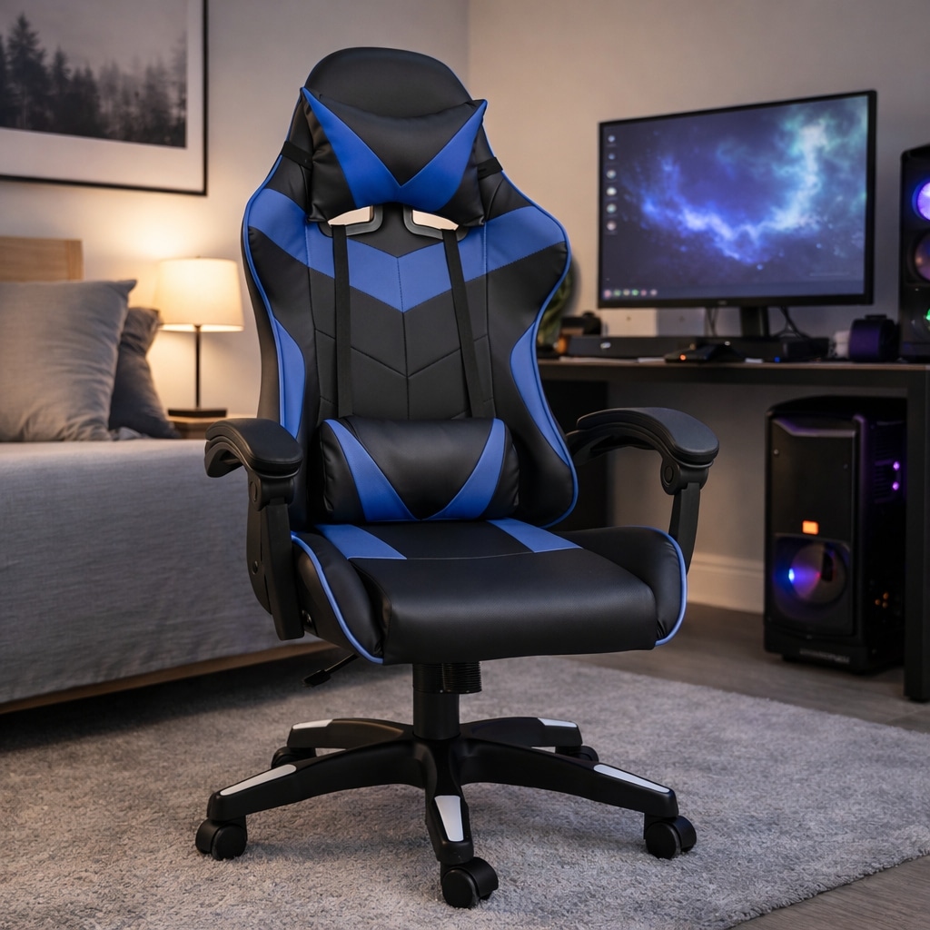 Copia - Silla Gamer Ergonómica Cuero Sintético Masaje Lumbar negro y blanca