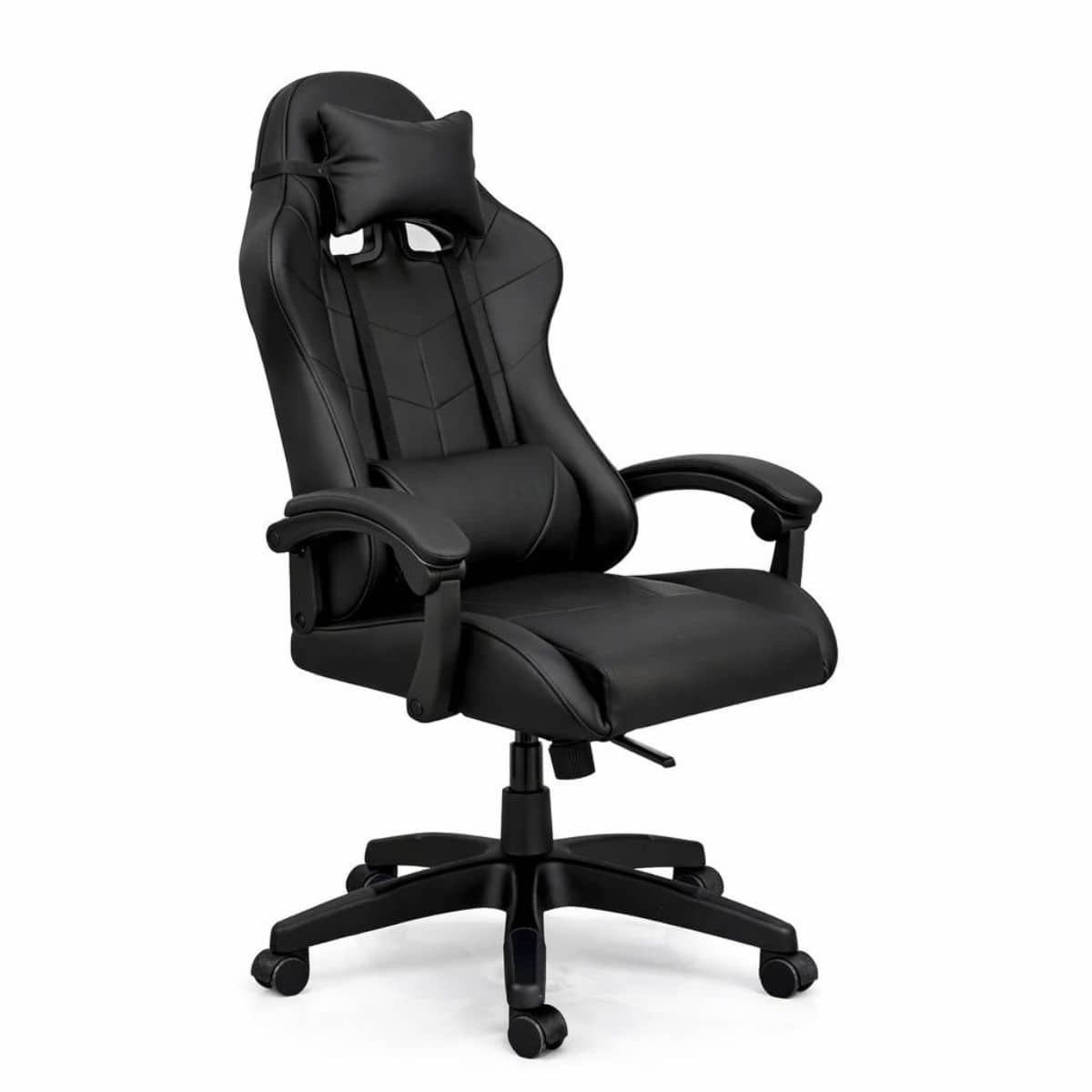 Silla Gamer Ergonómica Cuero Sintético Masaje Lumbar Negra