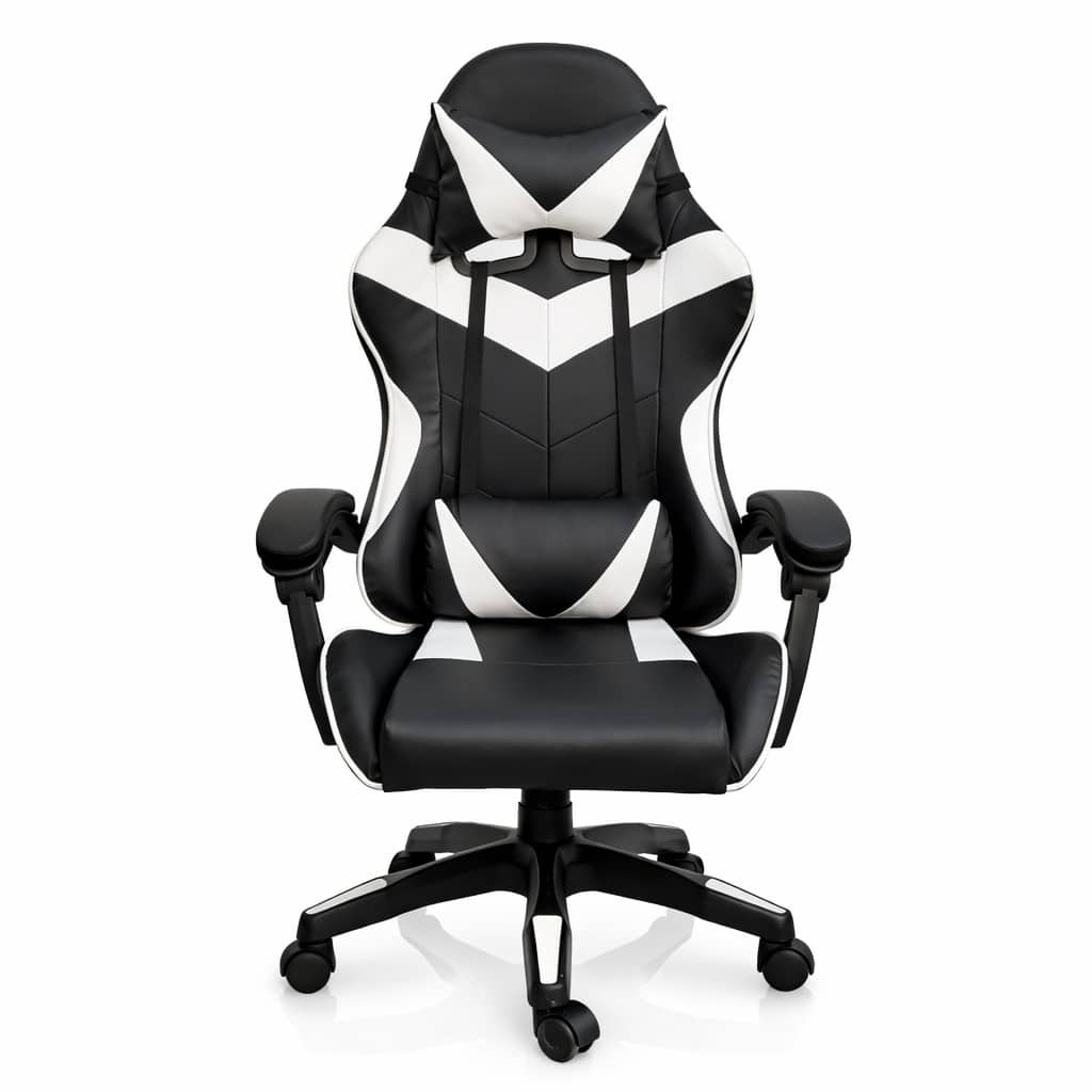 Silla Gamer Ergonómica Cuero Sintético Masaje Lumbar bk/wt