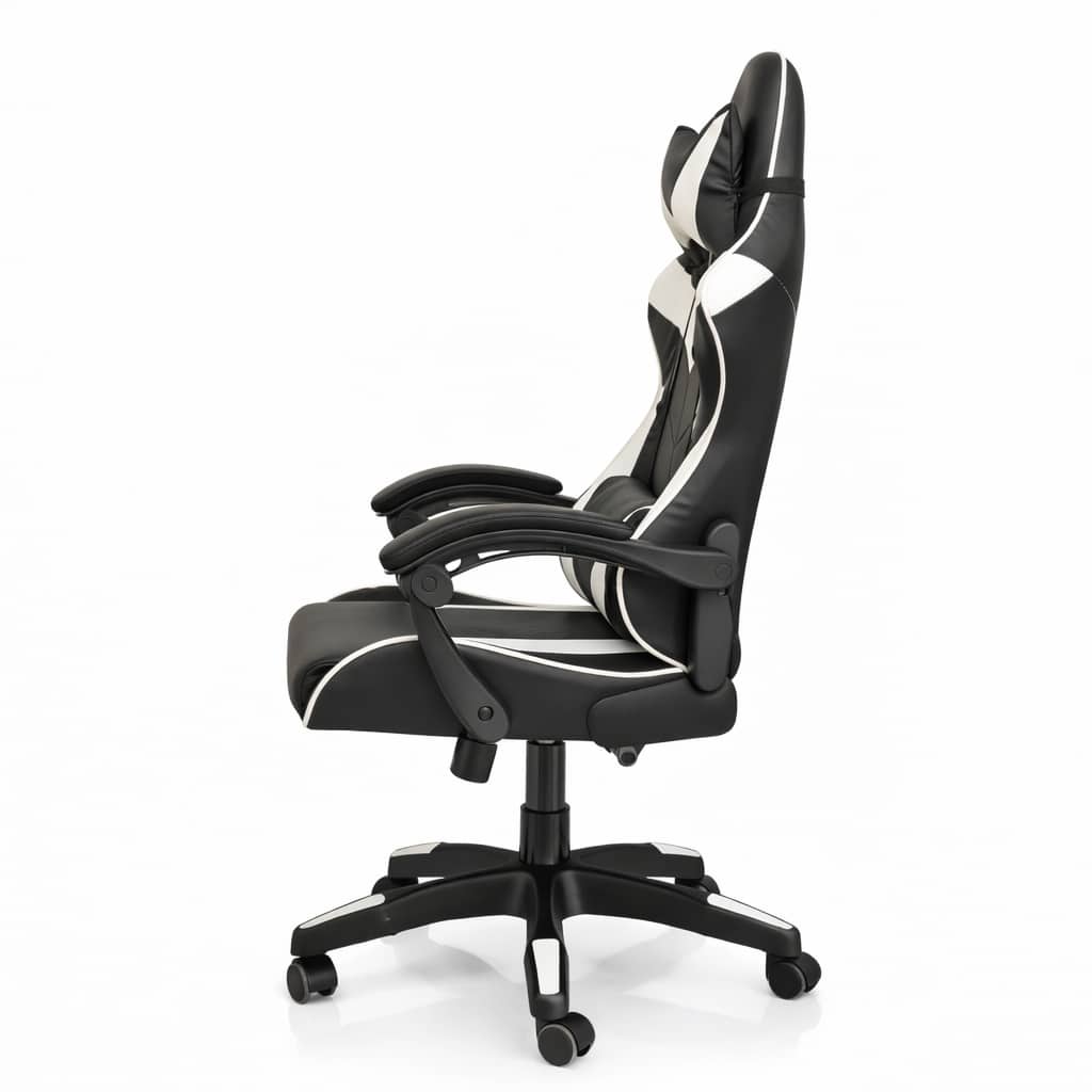 Silla Gamer Ergonómica Cuero Sintético Masaje Lumbar bk/wt