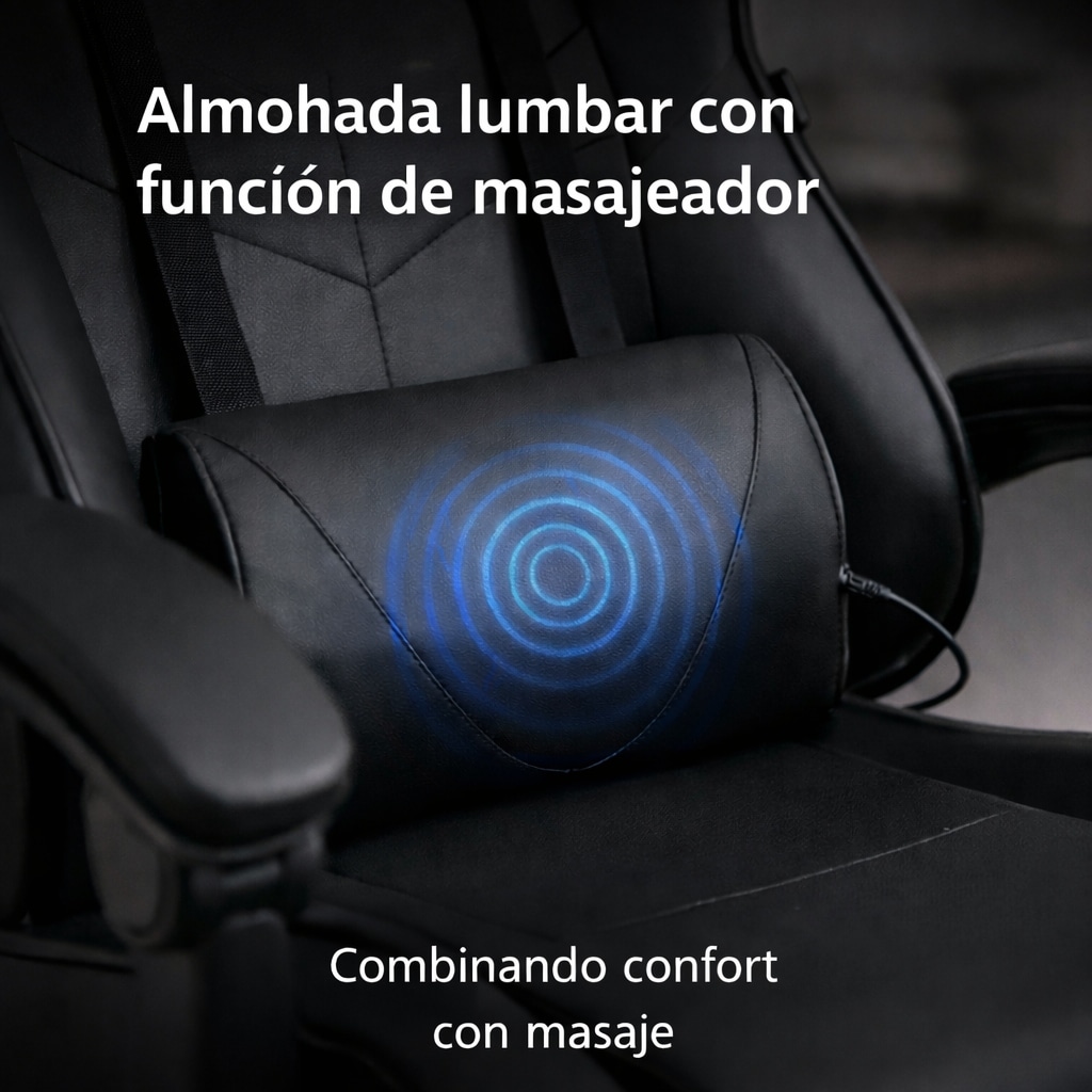 Copia - Silla Gamer Ergonómica Cuero Sintético Masaje Lumbar Negra