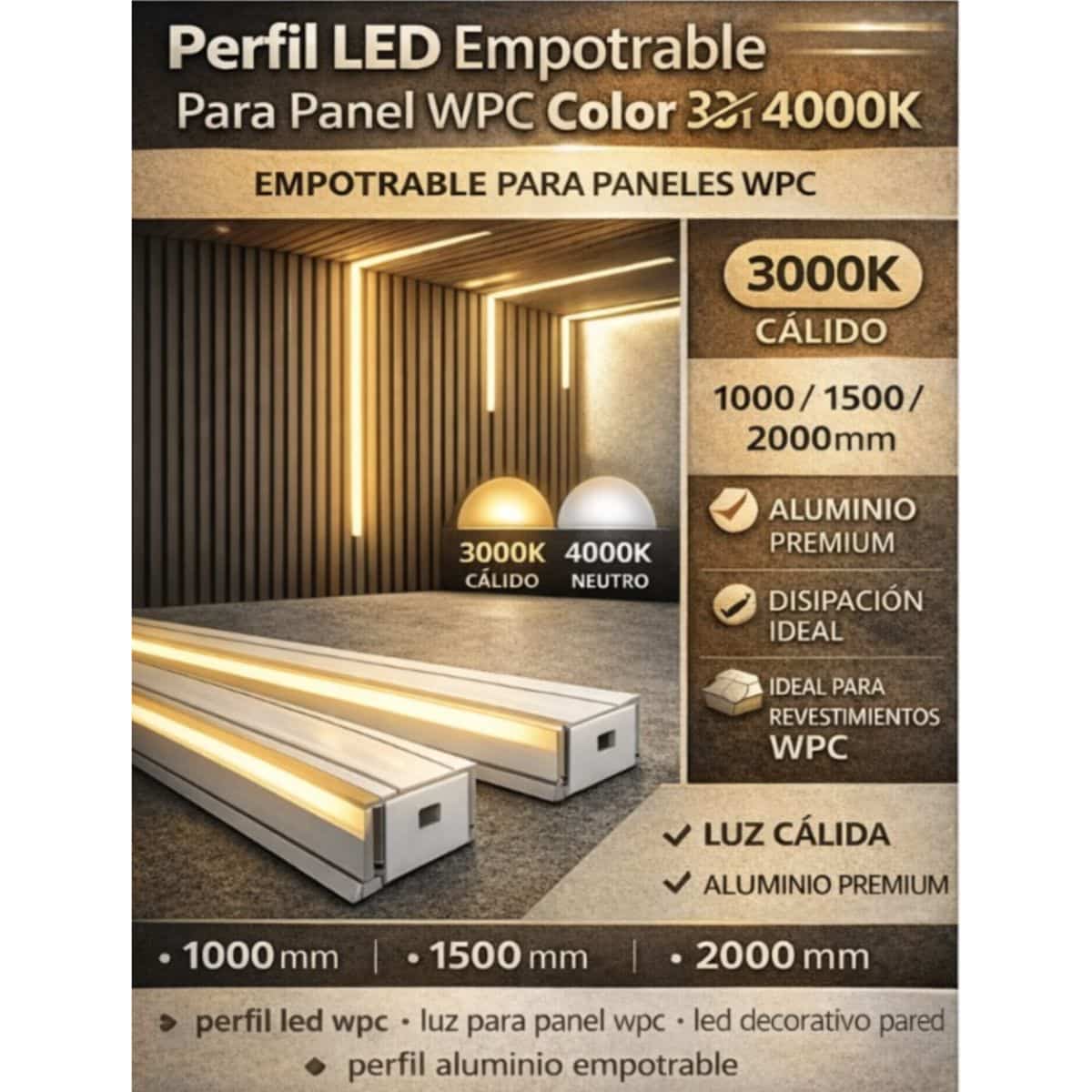 Copia - Luz Led Cálida Para Wpc Encastre, Luz De Wpc Panel 1 Metro