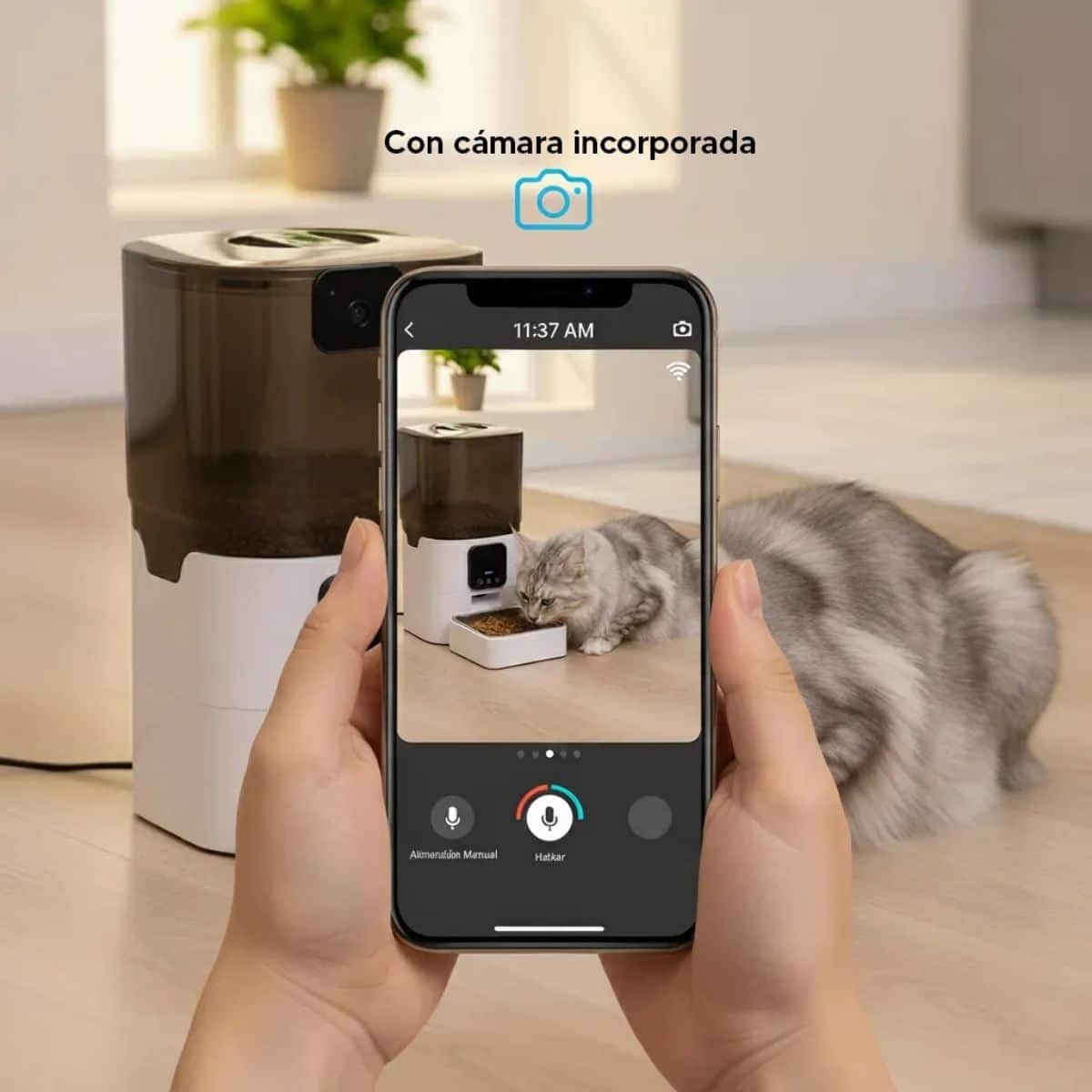 Dispensador Para Mascotas Automático Con Cámara Y Micrófono