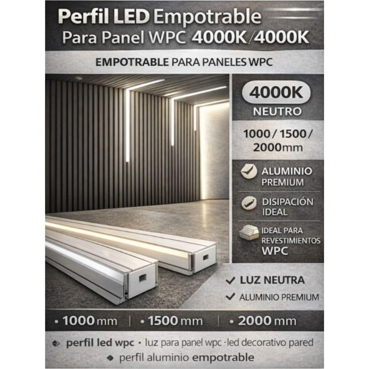 Luz Led NEUTRA Para Wpc Encastre, Luz De Wpc Panel 1 Metro